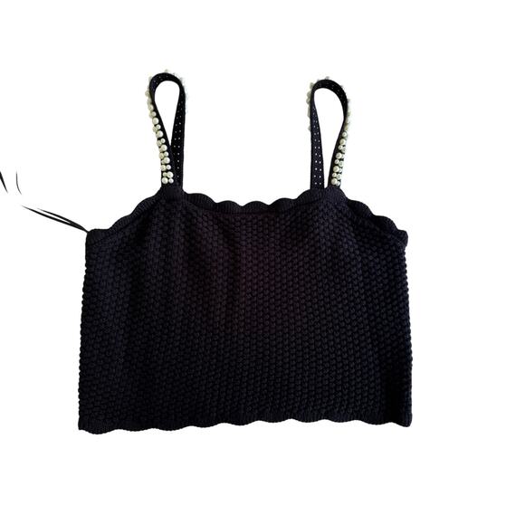 House of Harlow 1960 Tops - House of Harlow 1960 Large Black Pearl Strap Crop Top Knit Y2K Party Cami